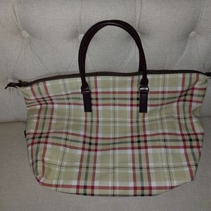 lulu dharma adjustable snap cream plaid large tote bag cruelty free brass zipper